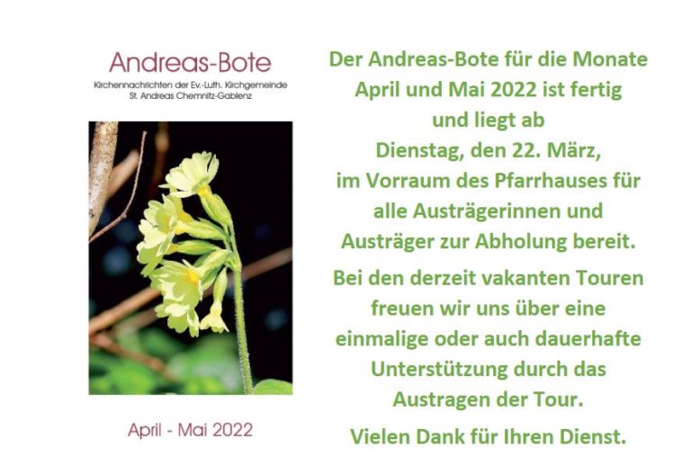 Andreas-Bote für April/Mai ist abholbereit