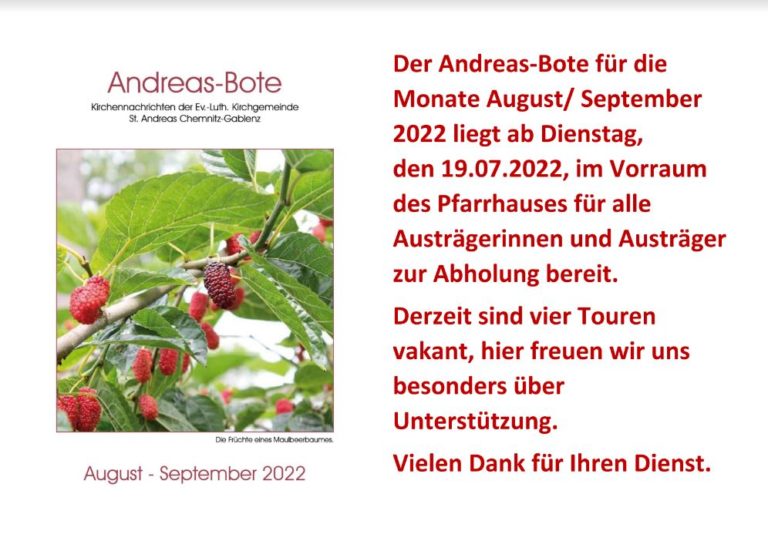 Andreas Bote August und September abholbereit zum Austeilen