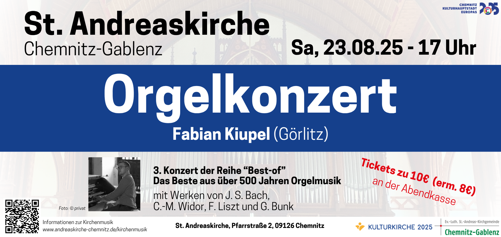 Orgelkonzert 23.08. – Fabian Kiupel